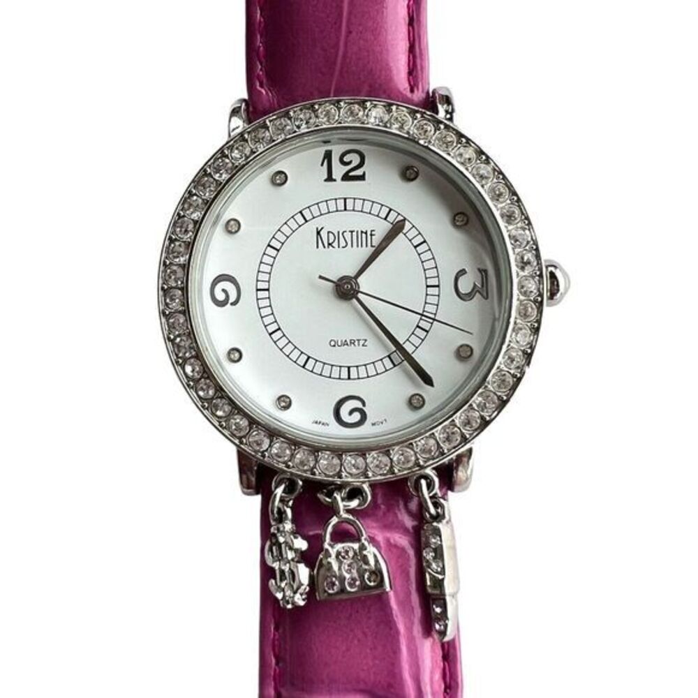 Kristine Womens Quartz Wrist Watch Rhinestone/Charms Pink Japan Movement‎ 8 in
